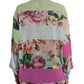 Elegante top a maniche lunghe in misto seta multicolore
