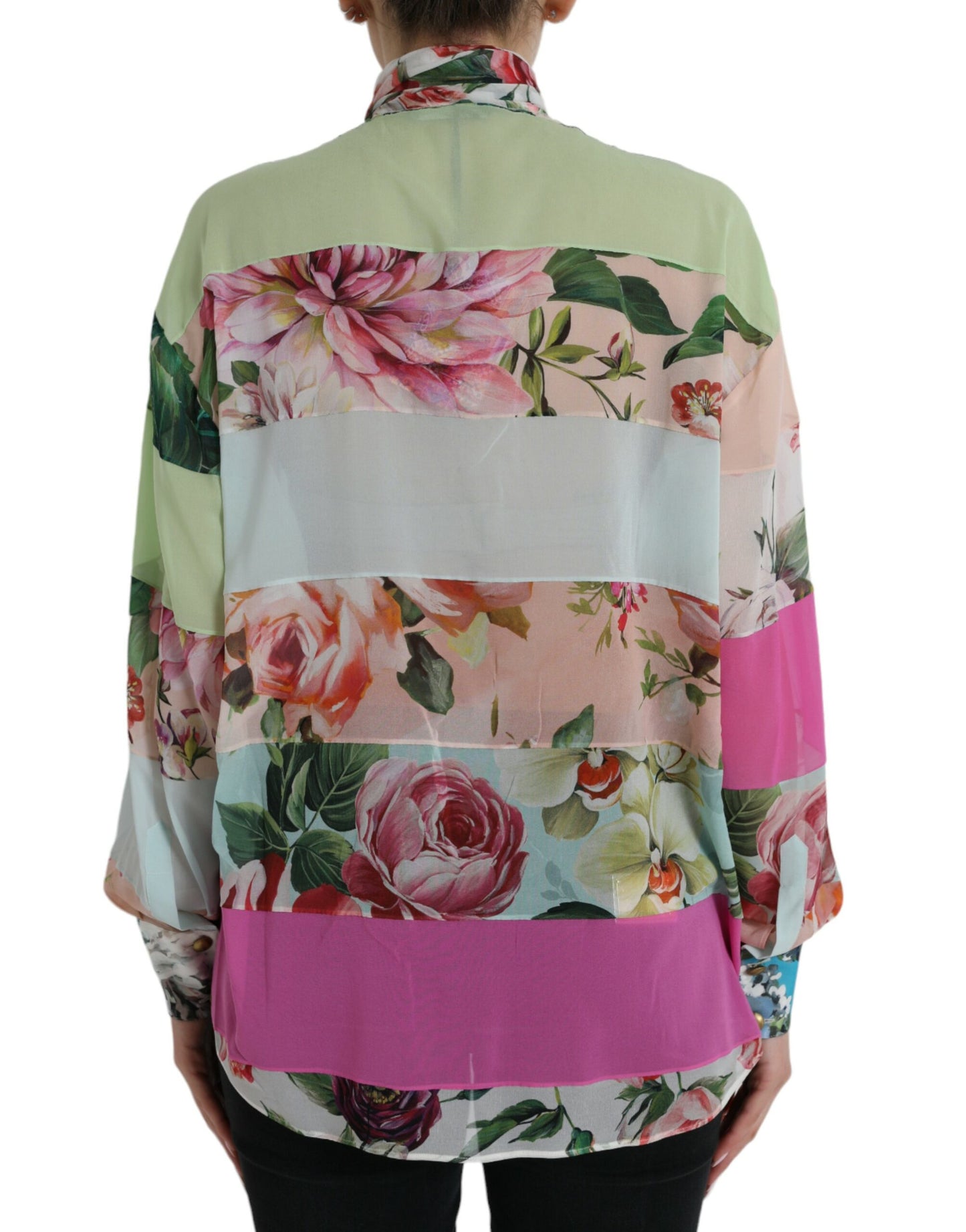 Elegante top a maniche lunghe in misto seta multicolore