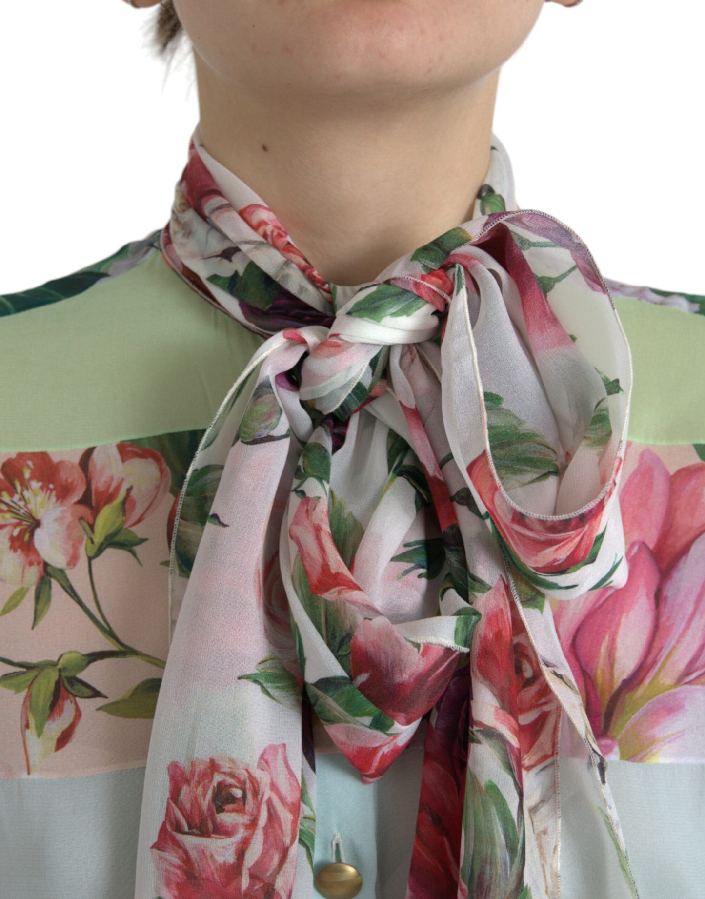 Elegante top a maniche lunghe in misto seta multicolore