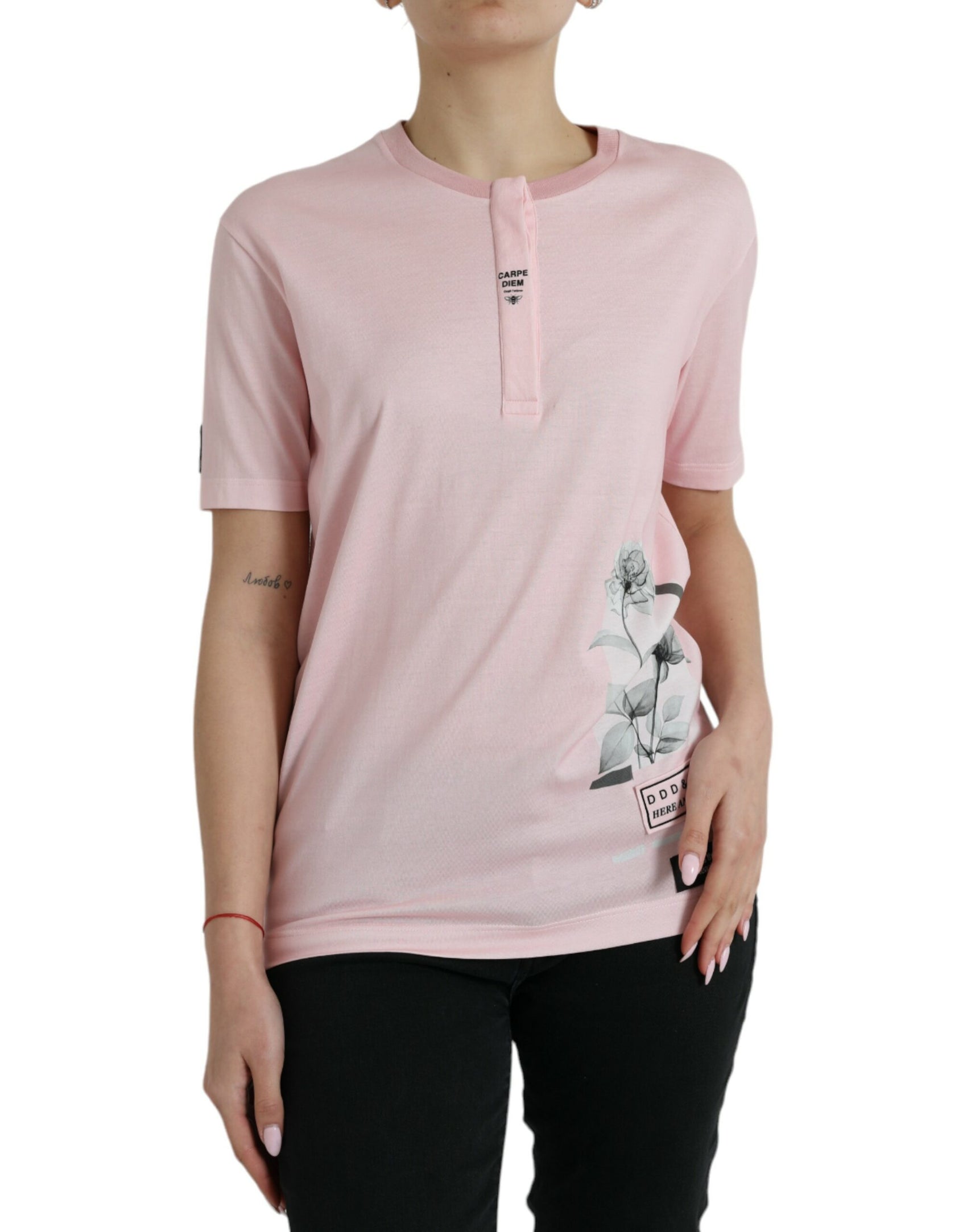 Maglietta in cotone con stampa floreale rosa chic