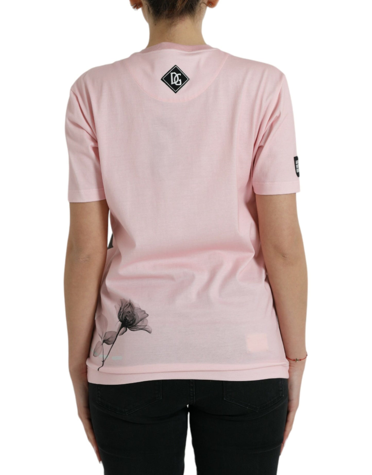 Maglietta in cotone con stampa floreale rosa chic