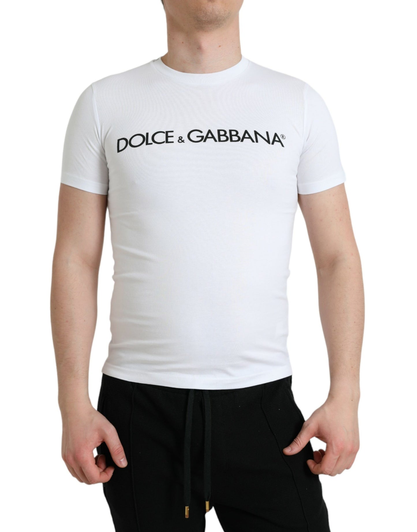 Elegante maglietta girocollo con logo bianco