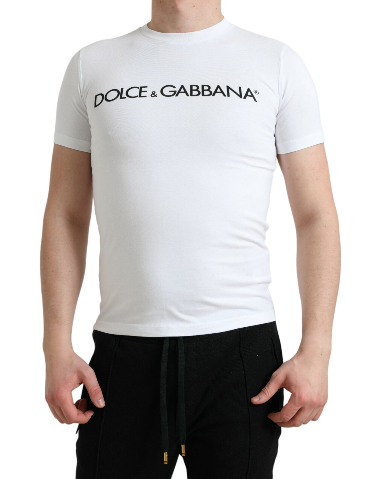 Elegante maglietta girocollo con logo bianco