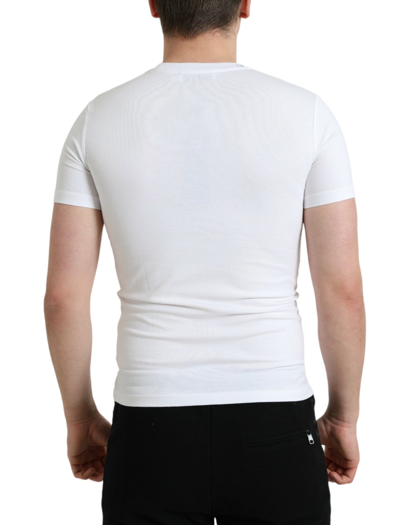 Elegante maglietta girocollo con logo bianco