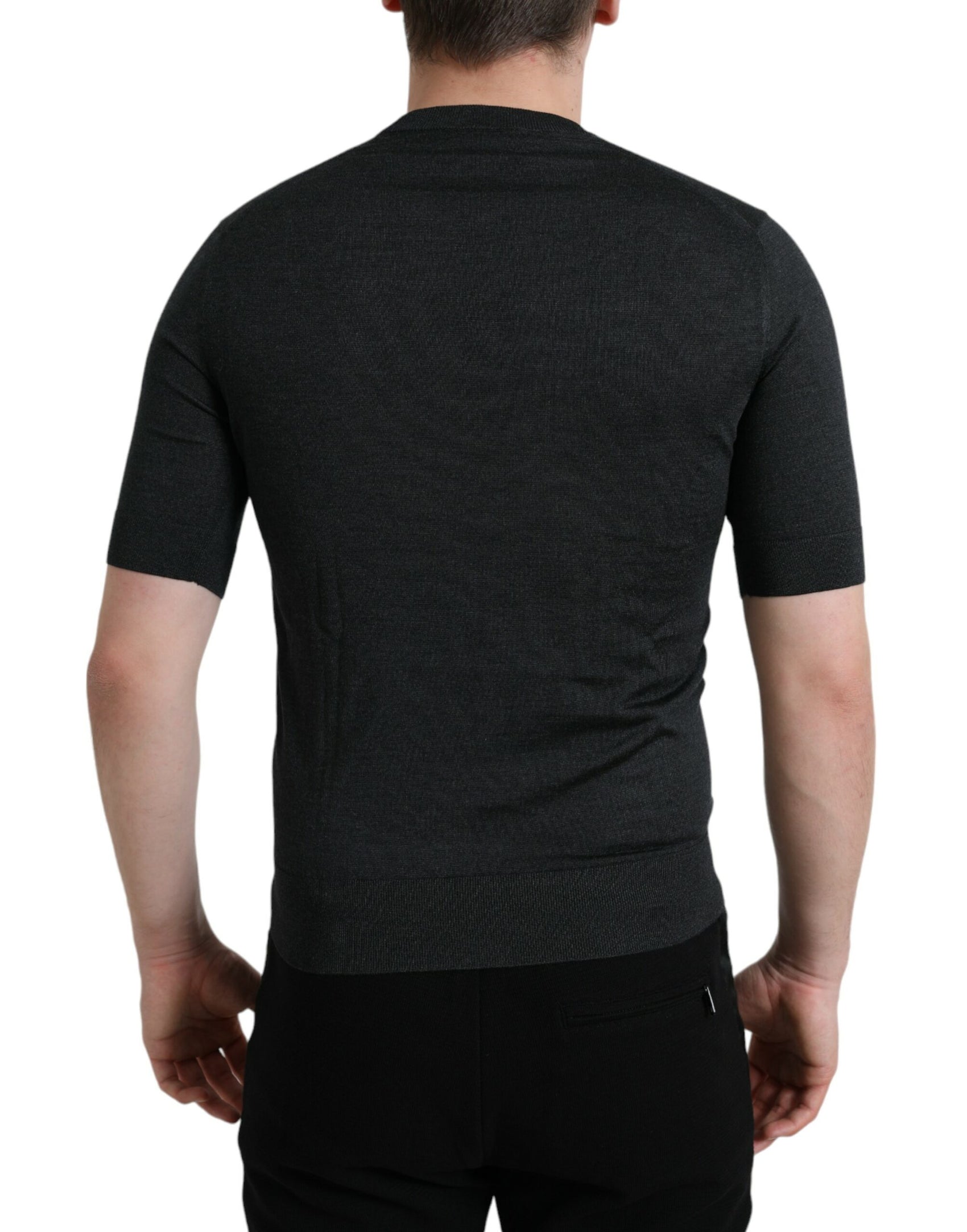 Elegantes Seiden-T-Shirt mit Rundhalsausschnitt in Dunkelgrau