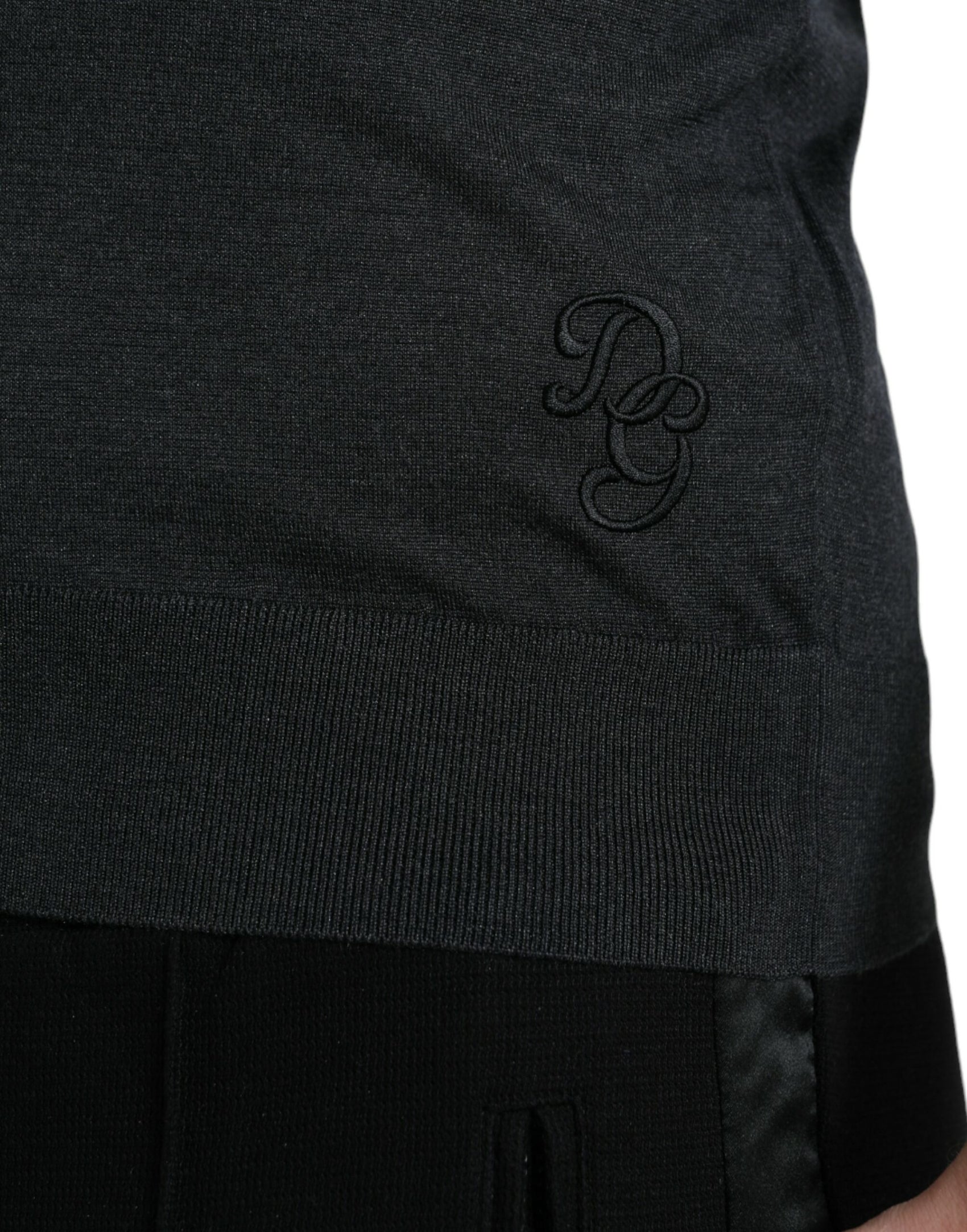 Elegantes Seiden-T-Shirt mit Rundhalsausschnitt in Dunkelgrau