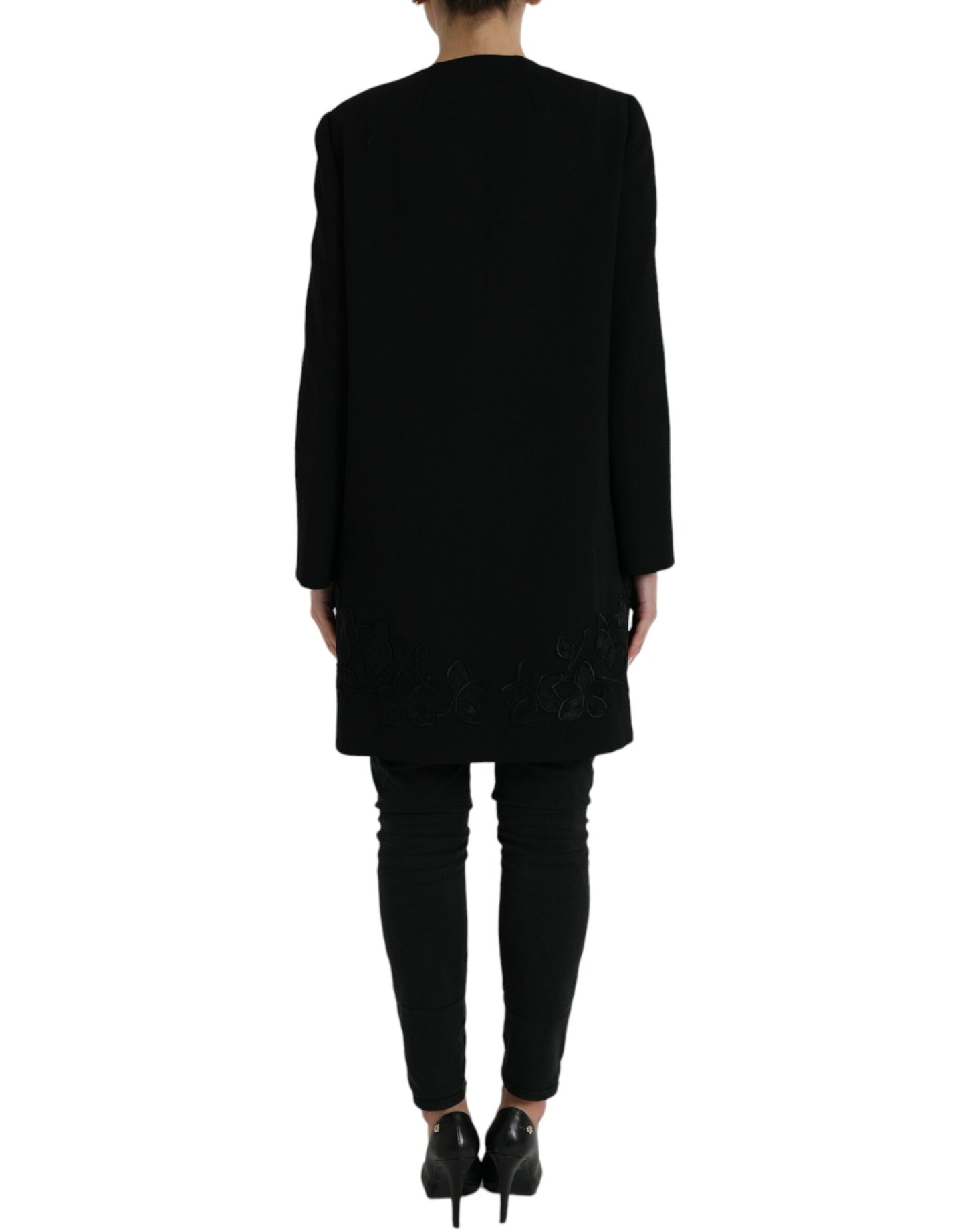 Elegante trench in lana con bottoni floreali