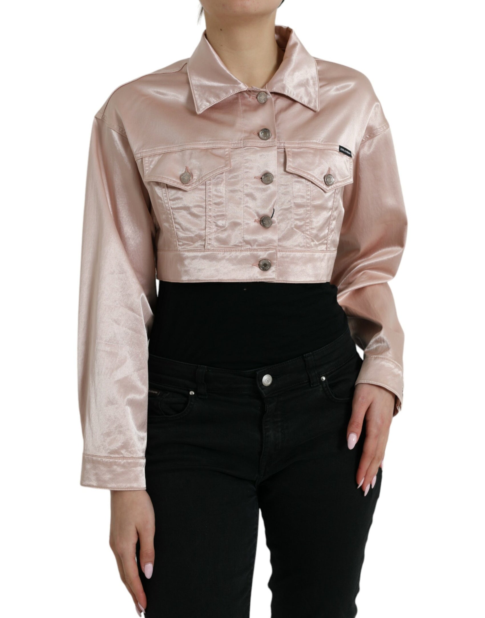 Elegante giacca di jeans rosa corta