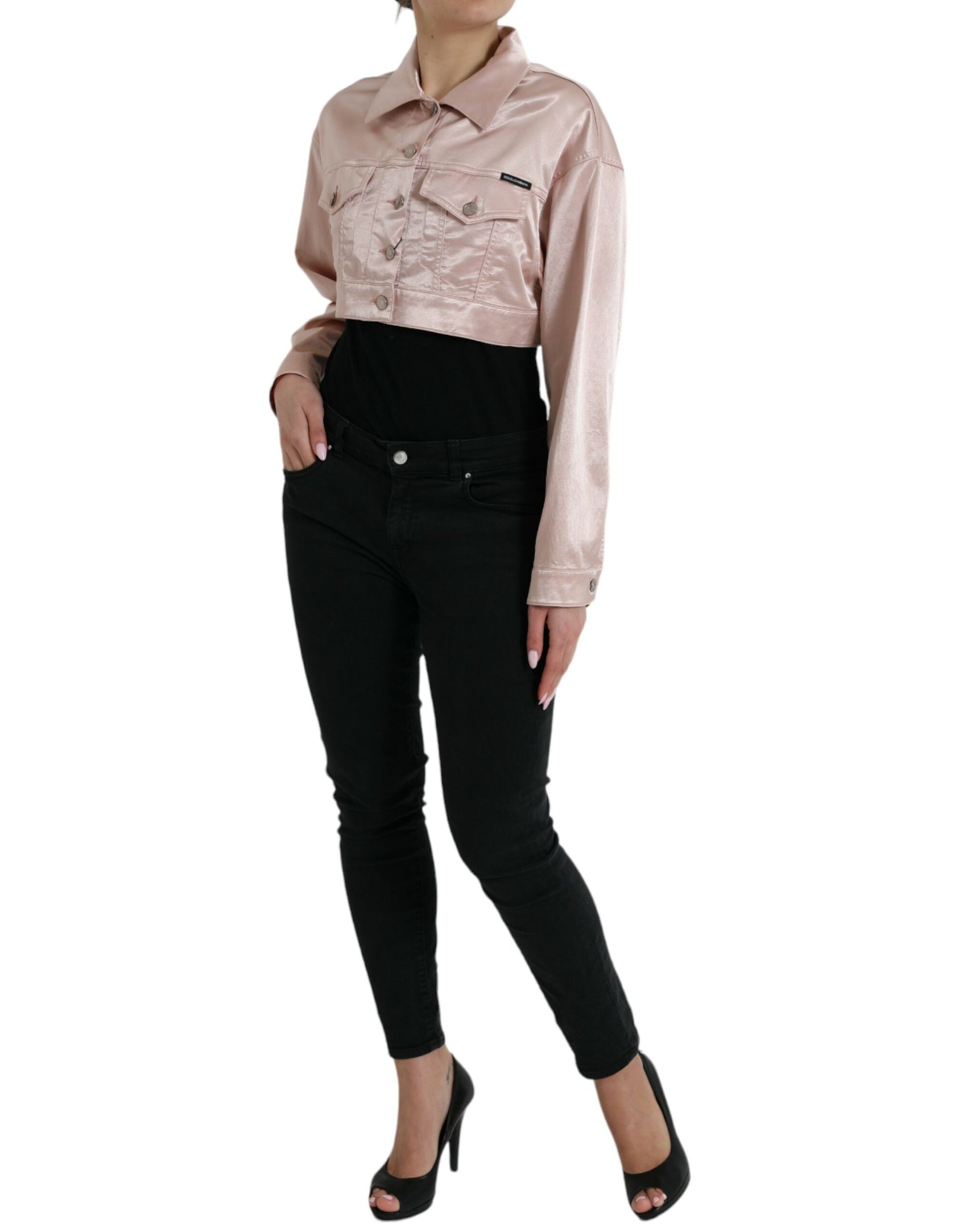 Elegante giacca di jeans rosa corta
