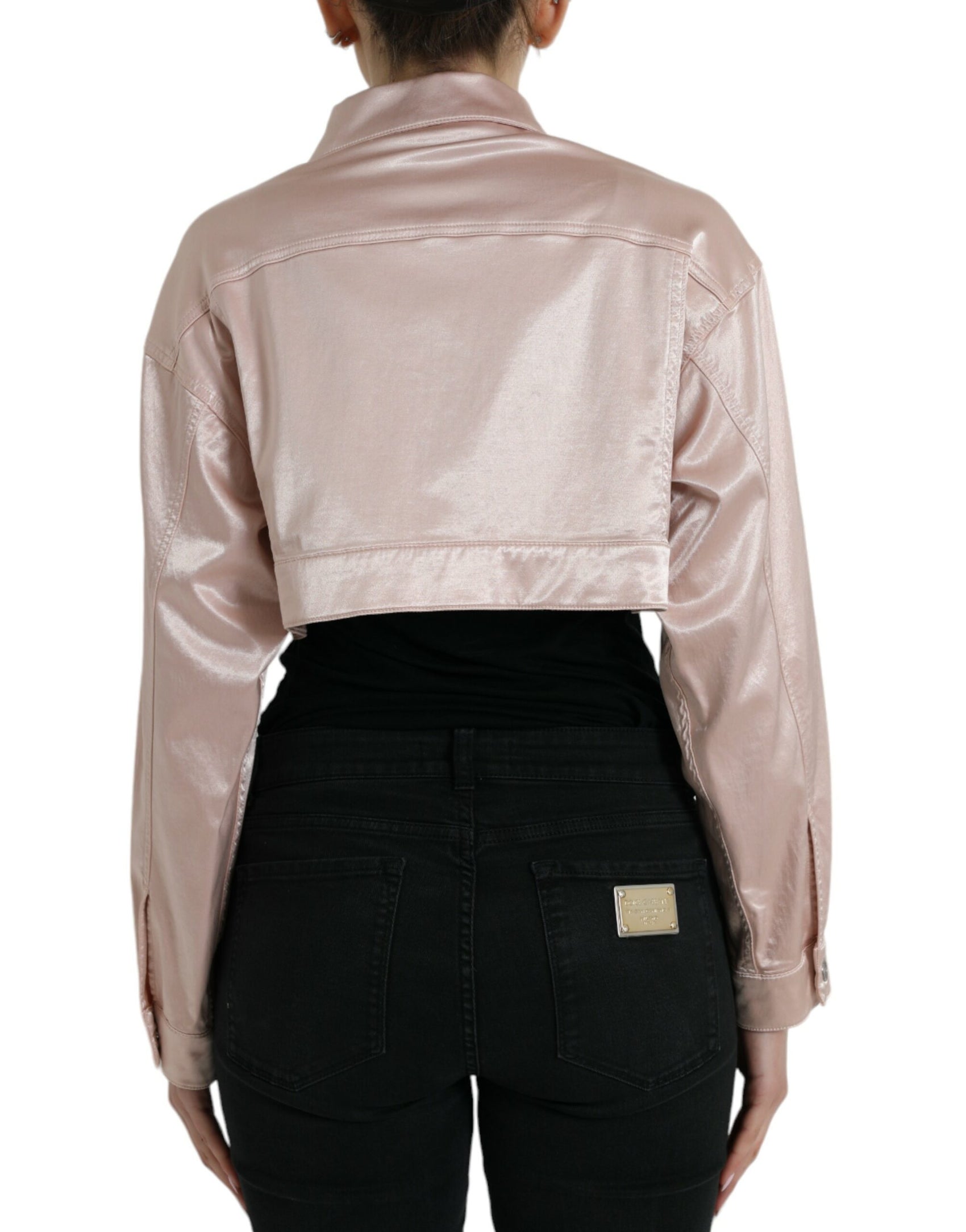 Elegante giacca di jeans rosa corta
