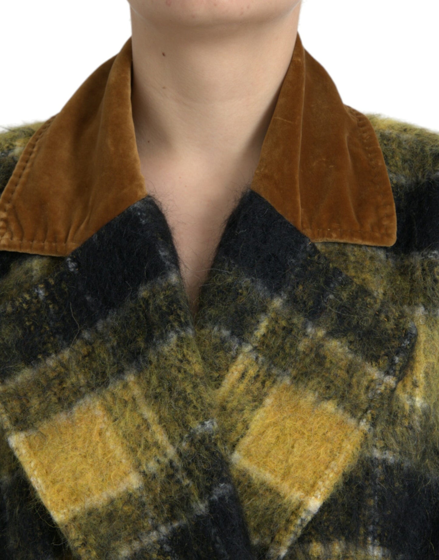 Trench lungo a quadri chic in giallo sole
