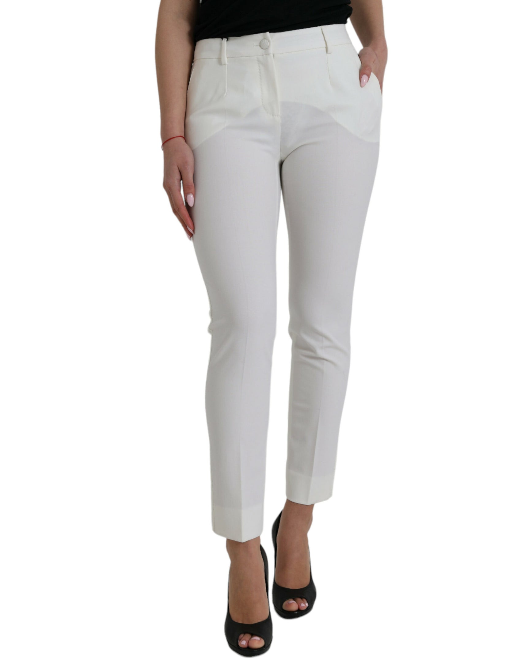 Pantaloni affusolati bianchi eleganti a vita media