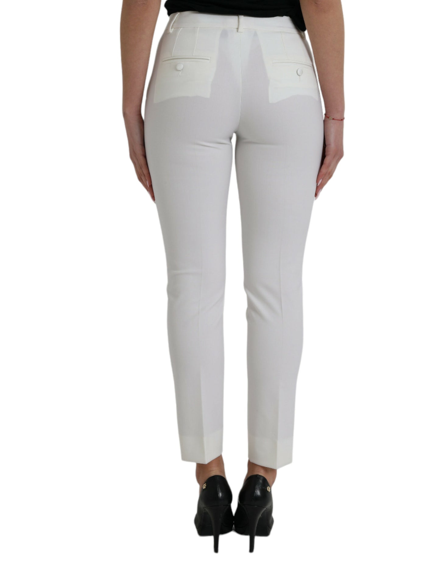 Pantaloni affusolati bianchi eleganti a vita media