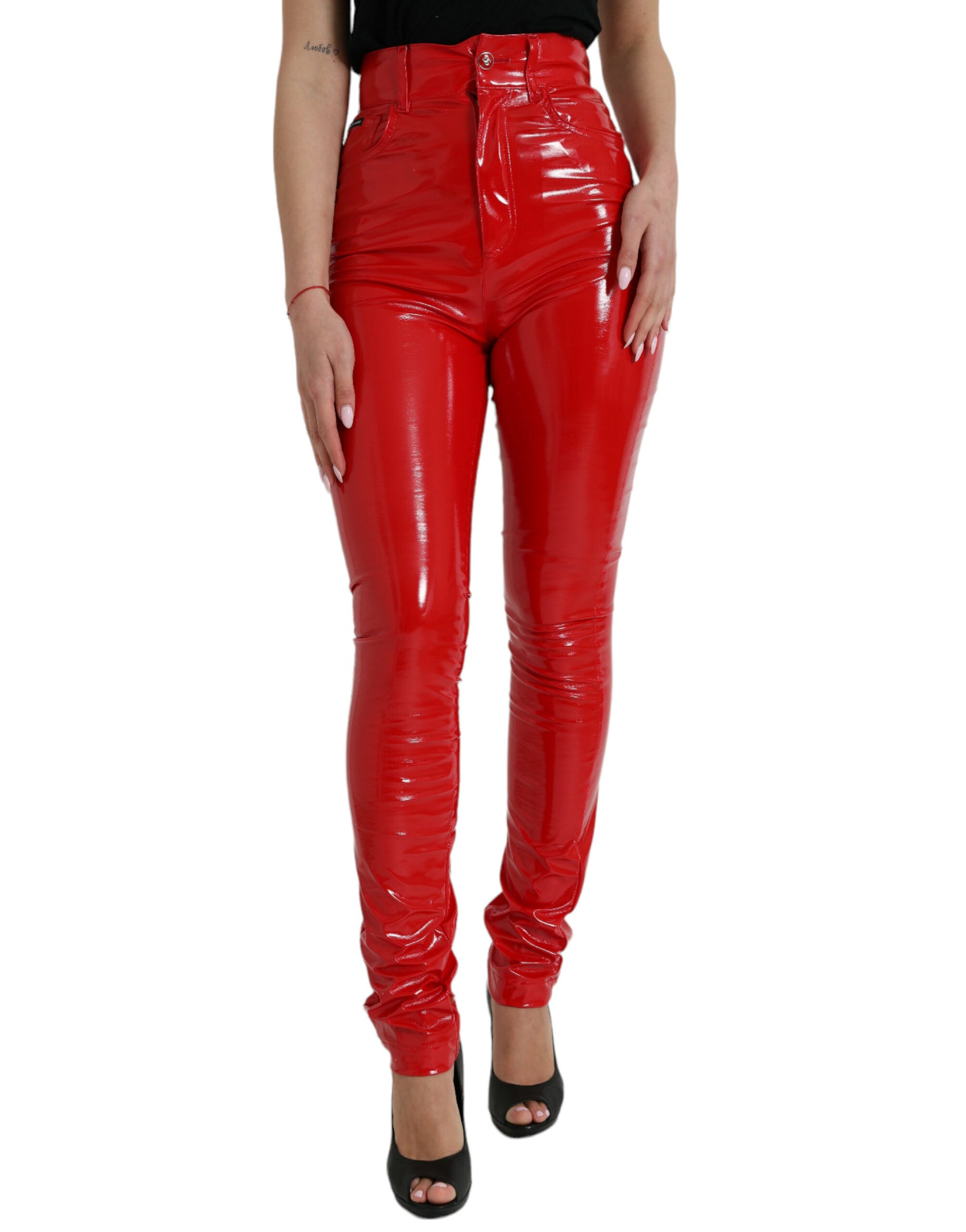 Pantaloni skinny a vita alta rossi chic