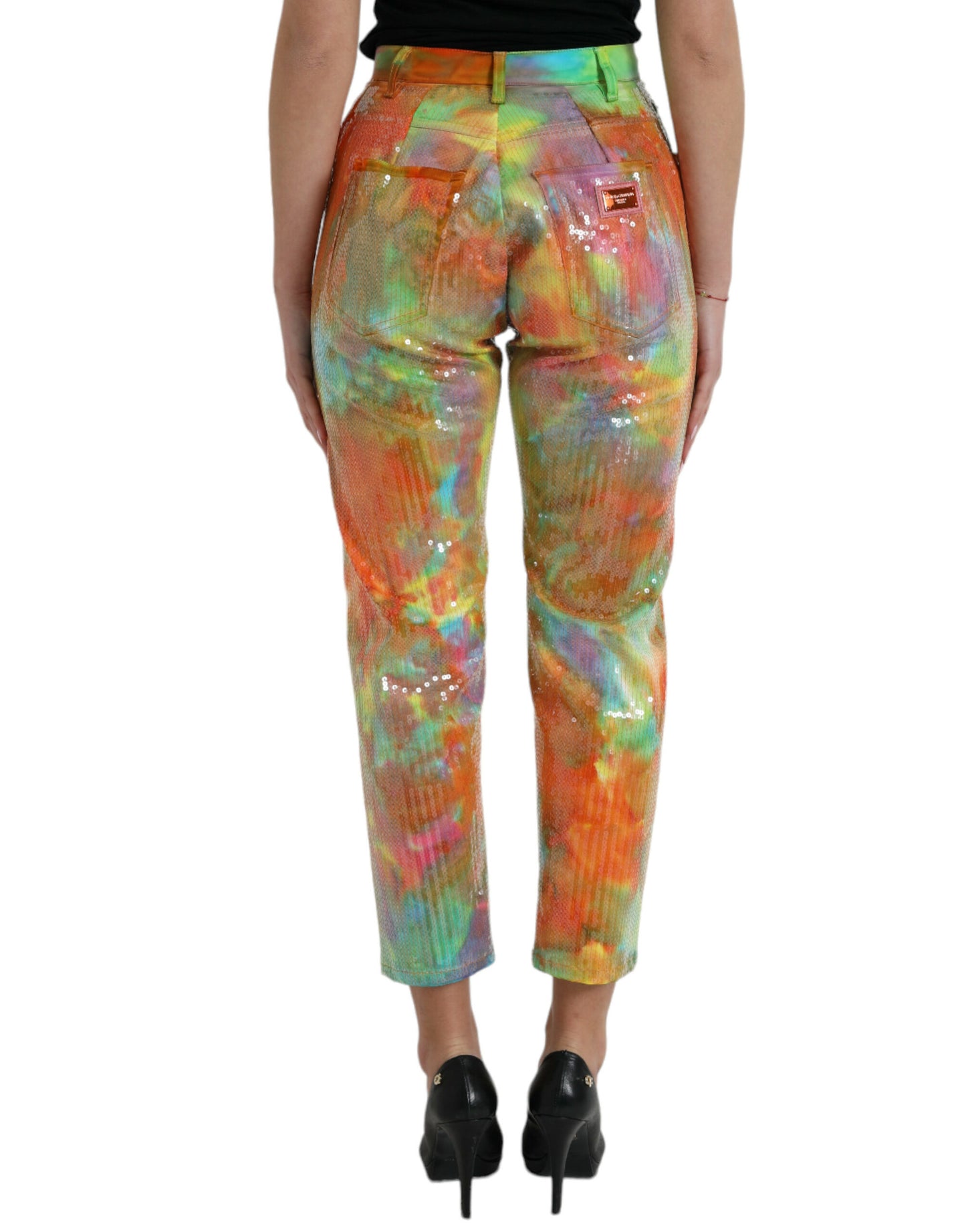 Pantaloni cropped a vita alta multicolor