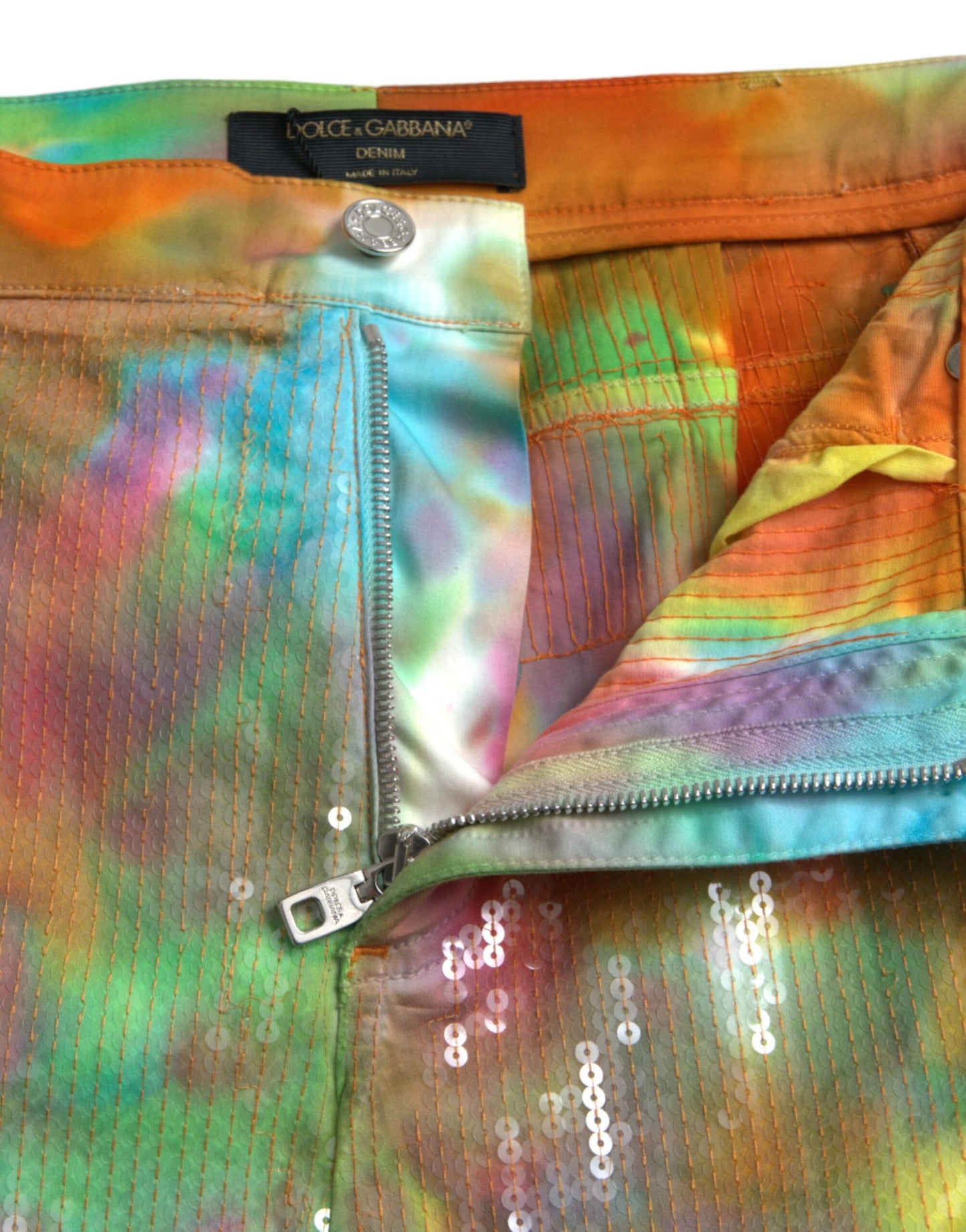 Pantaloni cropped a vita alta multicolor