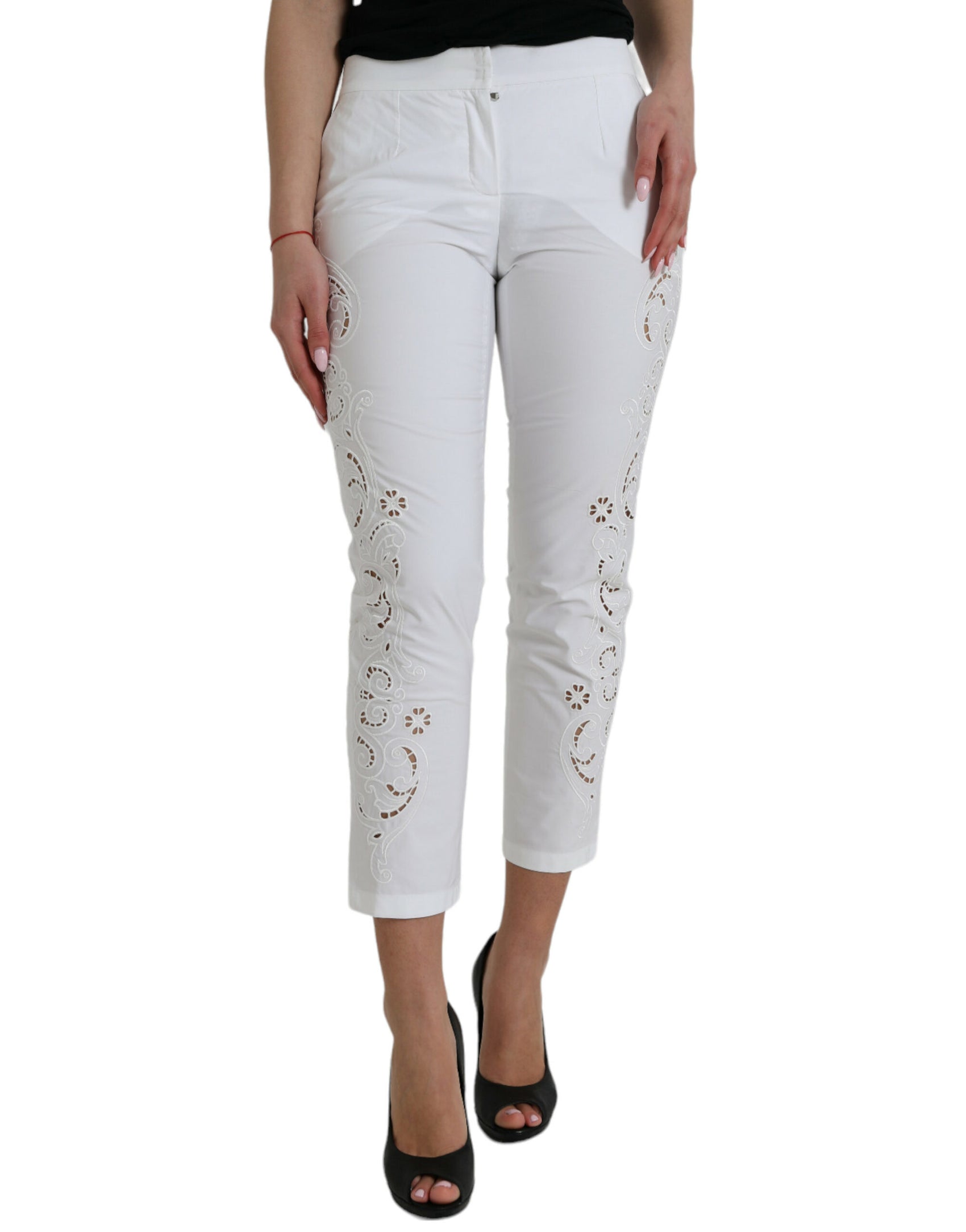 Pantaloni eleganti bianchi affusolati a vita media