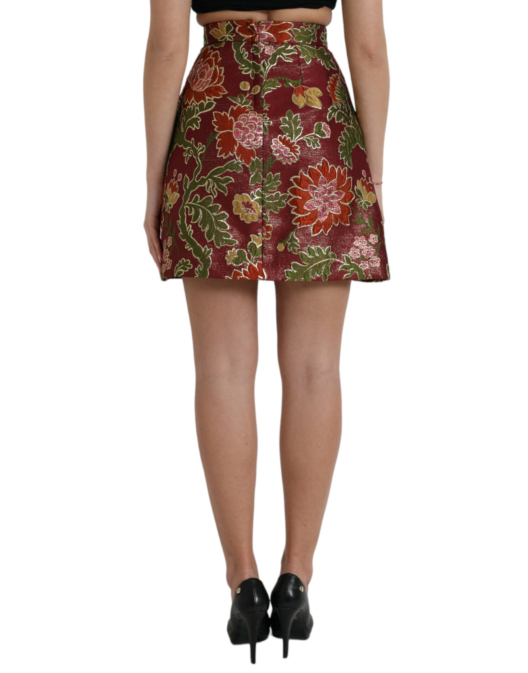 Minigonna jacquard floreale marrone