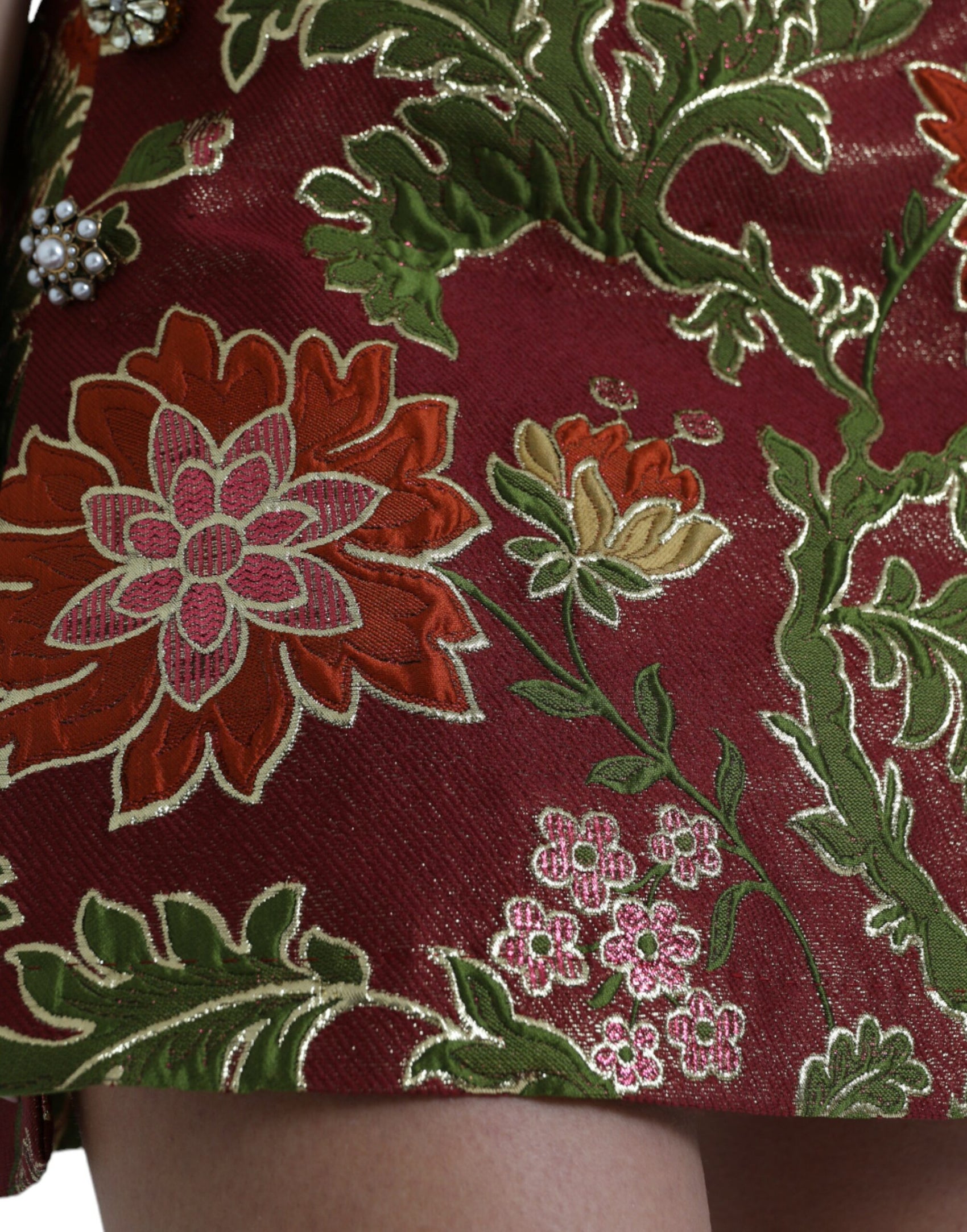 Minigonna jacquard floreale marrone