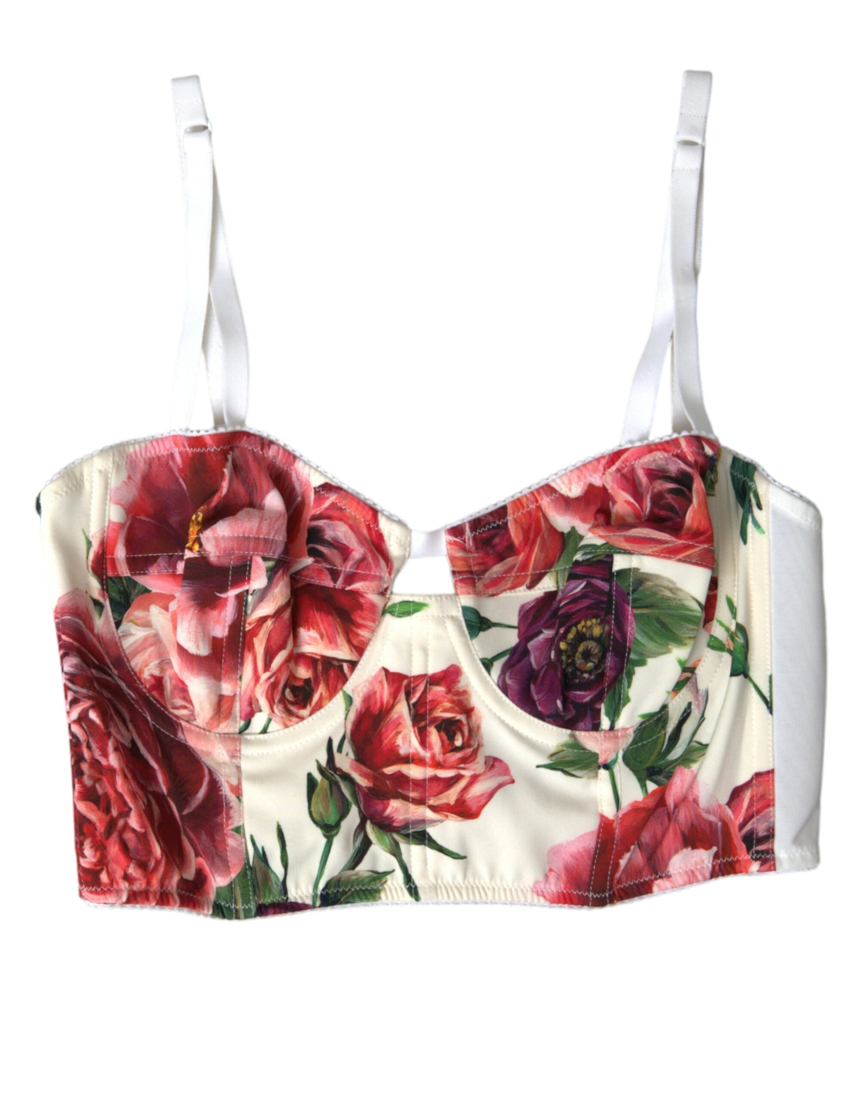 Top corto bustier in misto seta floreale