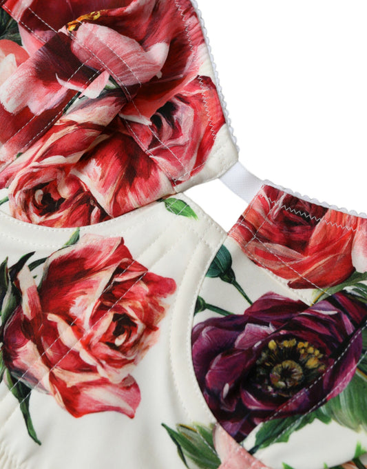 Top corto bustier in misto seta floreale