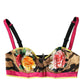 Top corto bustier in misto seta floreale