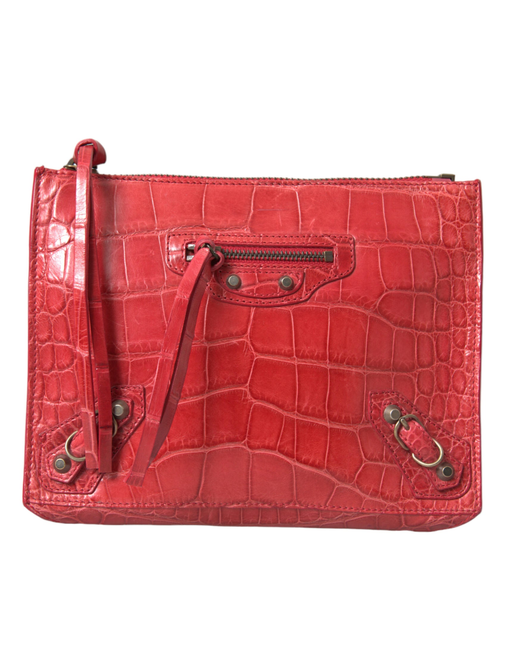 Pochette esotica in pelle di alligatore rosso