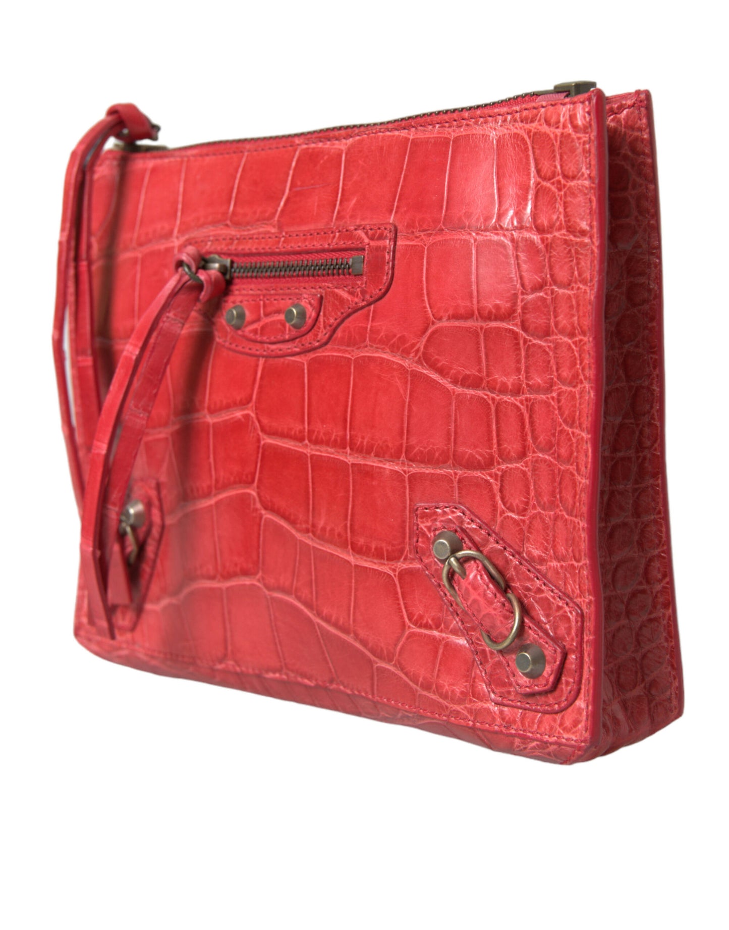 Pochette esotica in pelle di alligatore rosso