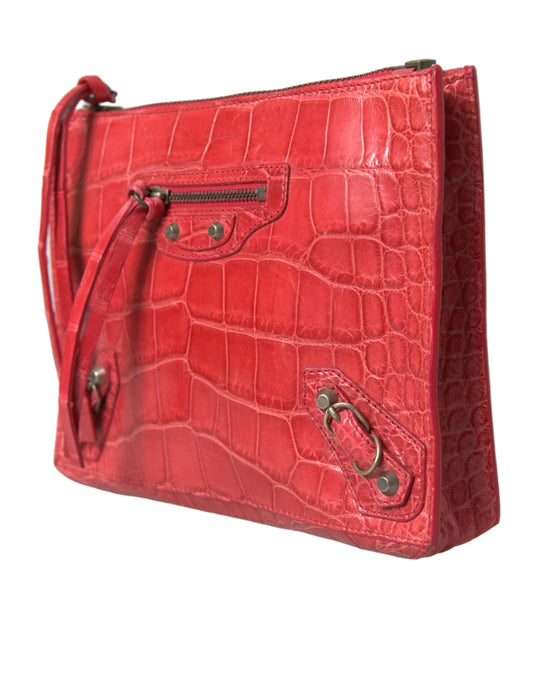 Pochette esotica in pelle di alligatore rosso