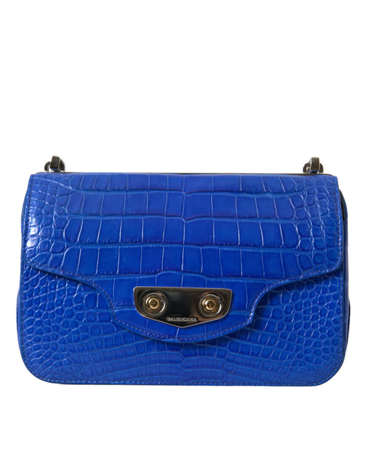 Mini borsa a tracolla in pelle di alligatore - Blu elegante