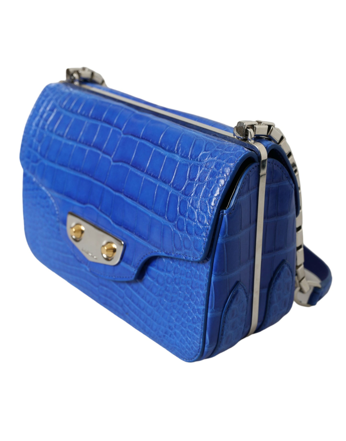 Mini borsa a tracolla in pelle di alligatore - Blu elegante