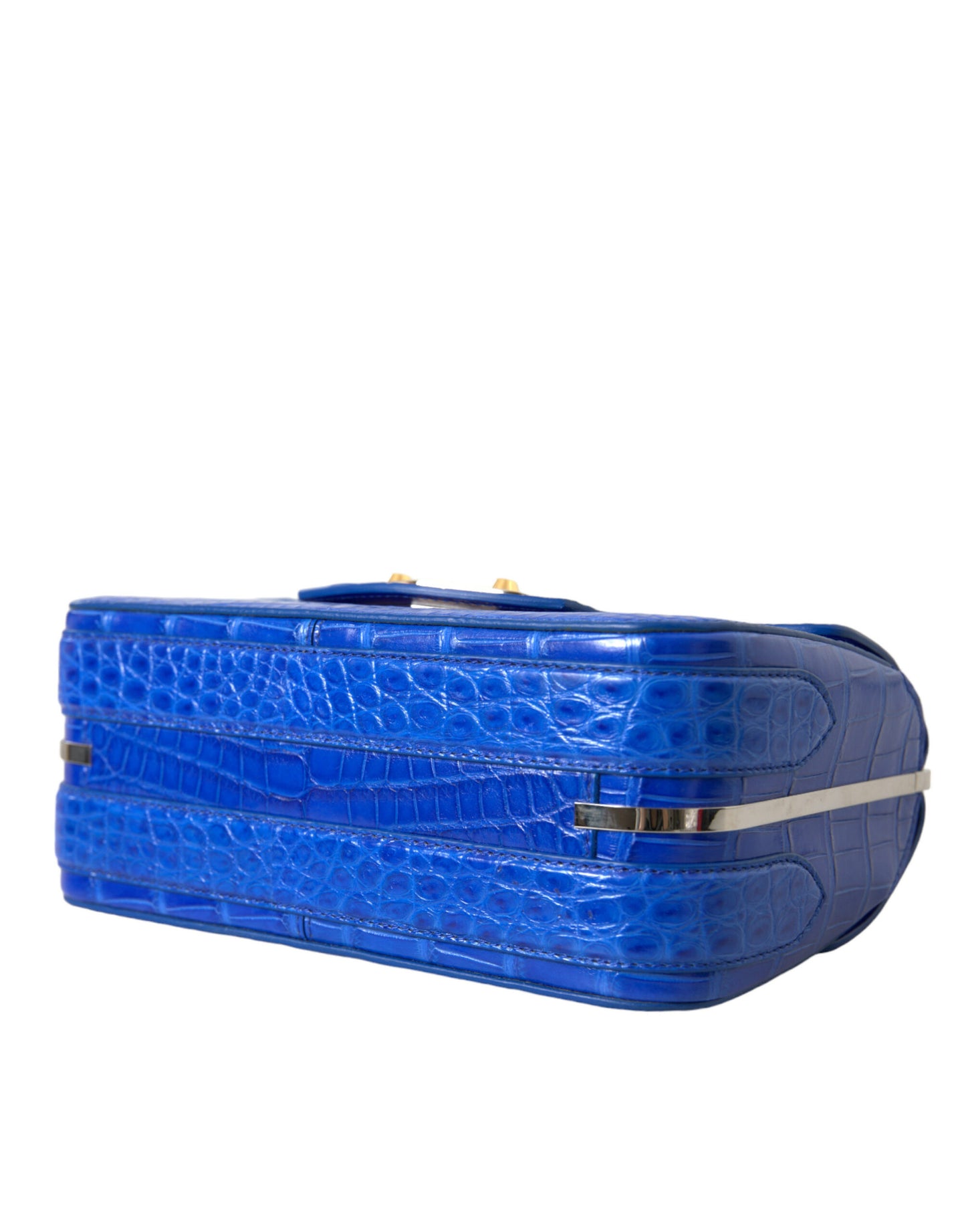 Mini borsa a tracolla in pelle di alligatore - Blu elegante