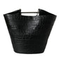 Elegant Black Crocodile Leather Maxi Bucket Bag