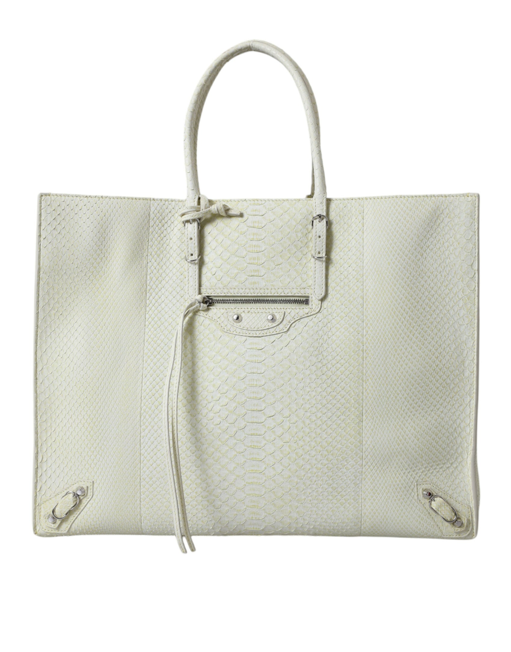 Borsa tote in pelle di pitone chic in bianco e giallo