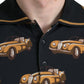Schwarzes Poloshirt mit kurzen Ärmeln und Auto-Print