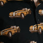 Schwarzes Poloshirt mit kurzen Ärmeln und Auto-Print