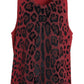 T-shirt senza maniche con stampa leopardata rossa