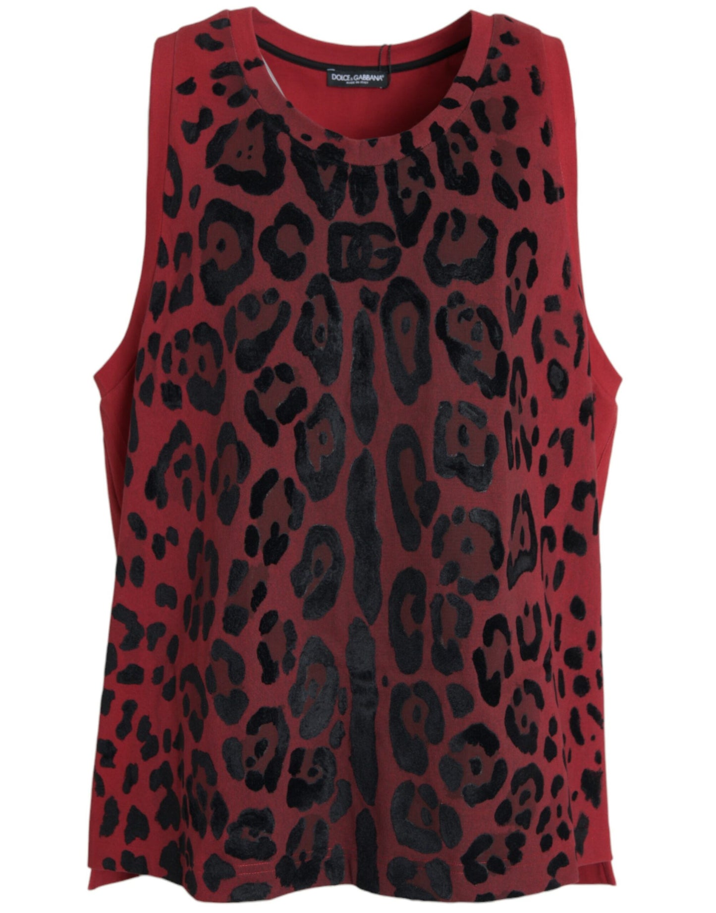 T-shirt senza maniche con stampa leopardata rossa