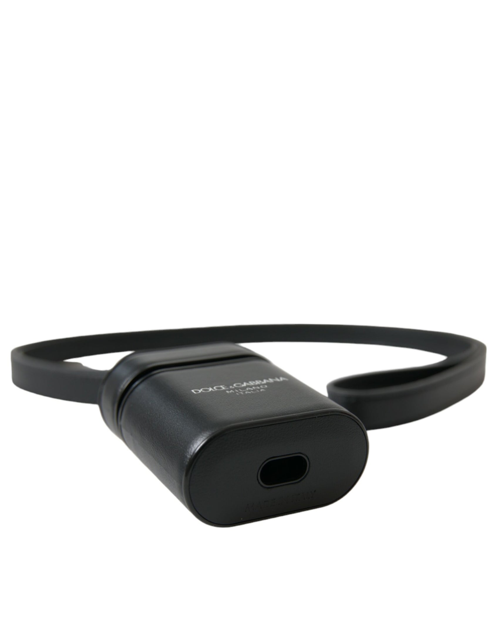 Cinturino in pelle nera Logo in metallo argentato Custodia per Airpods stampata