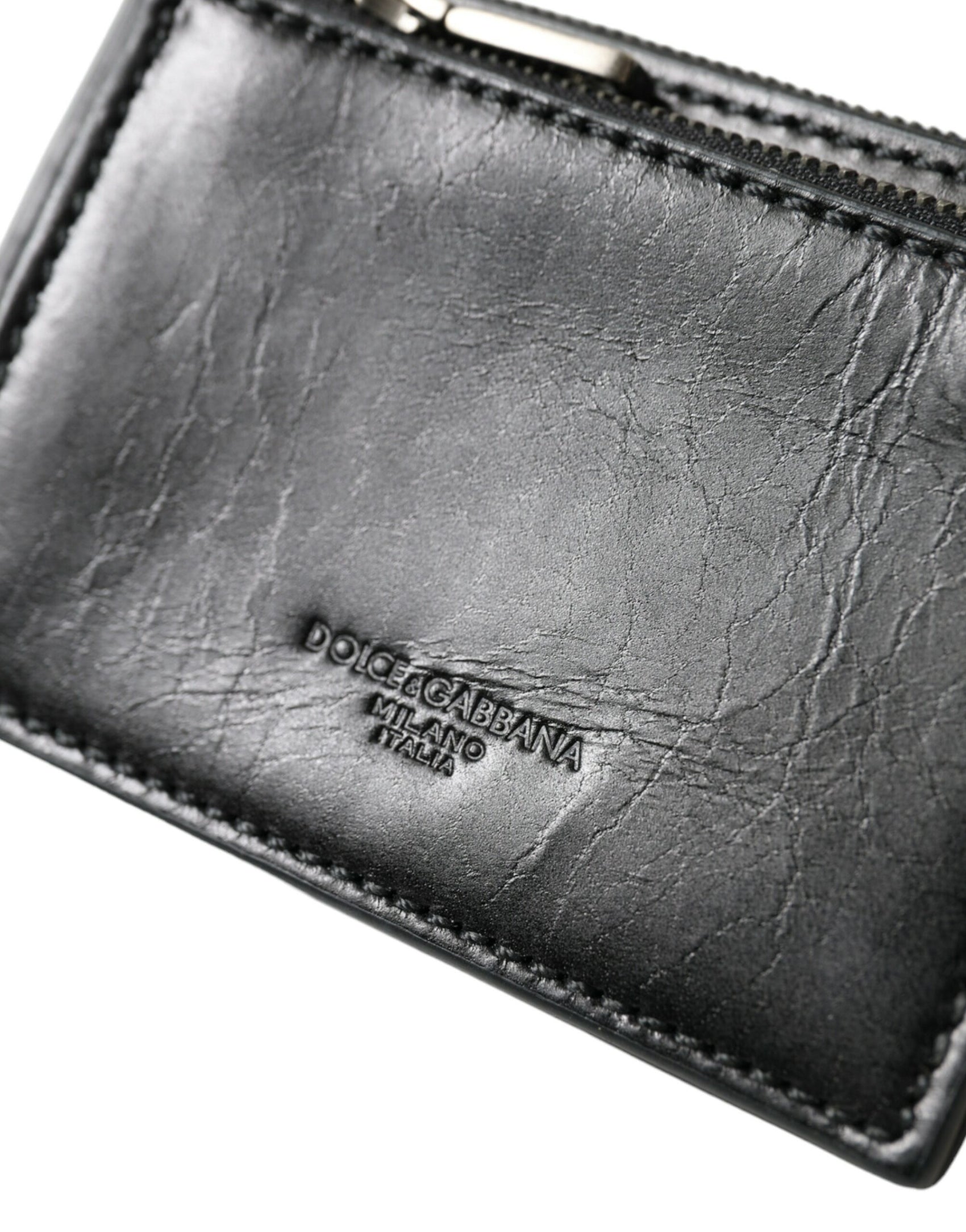 Schlüsselanhänger aus schwarzem Leder mit Reißverschluss und Logo