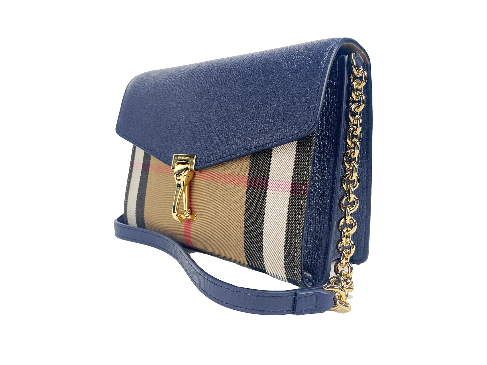 Borsa a tracolla piccola in pelle a quadri blu Regency Macken