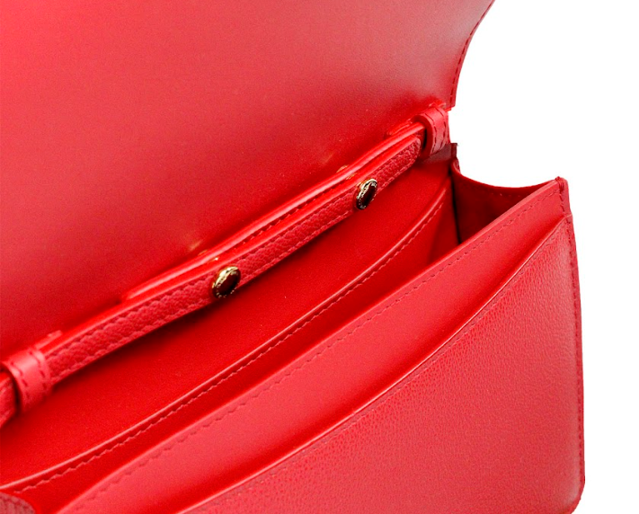 Borsa a tracolla in pelle liscia con logo in rilievo rosso Hampshire Small