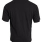 Schwarzes Baumwoll-T-Shirt mit Rundhalsausschnitt und bedruckter Tasche