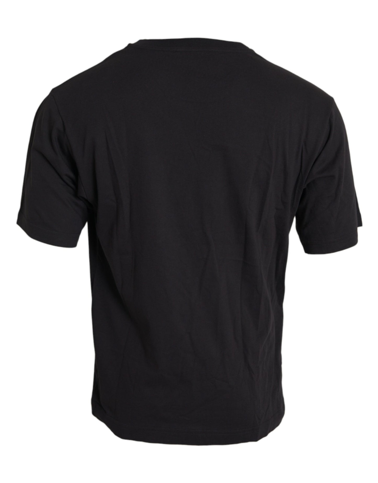 Schwarzes Baumwoll-T-Shirt mit Rundhalsausschnitt und bedruckter Tasche