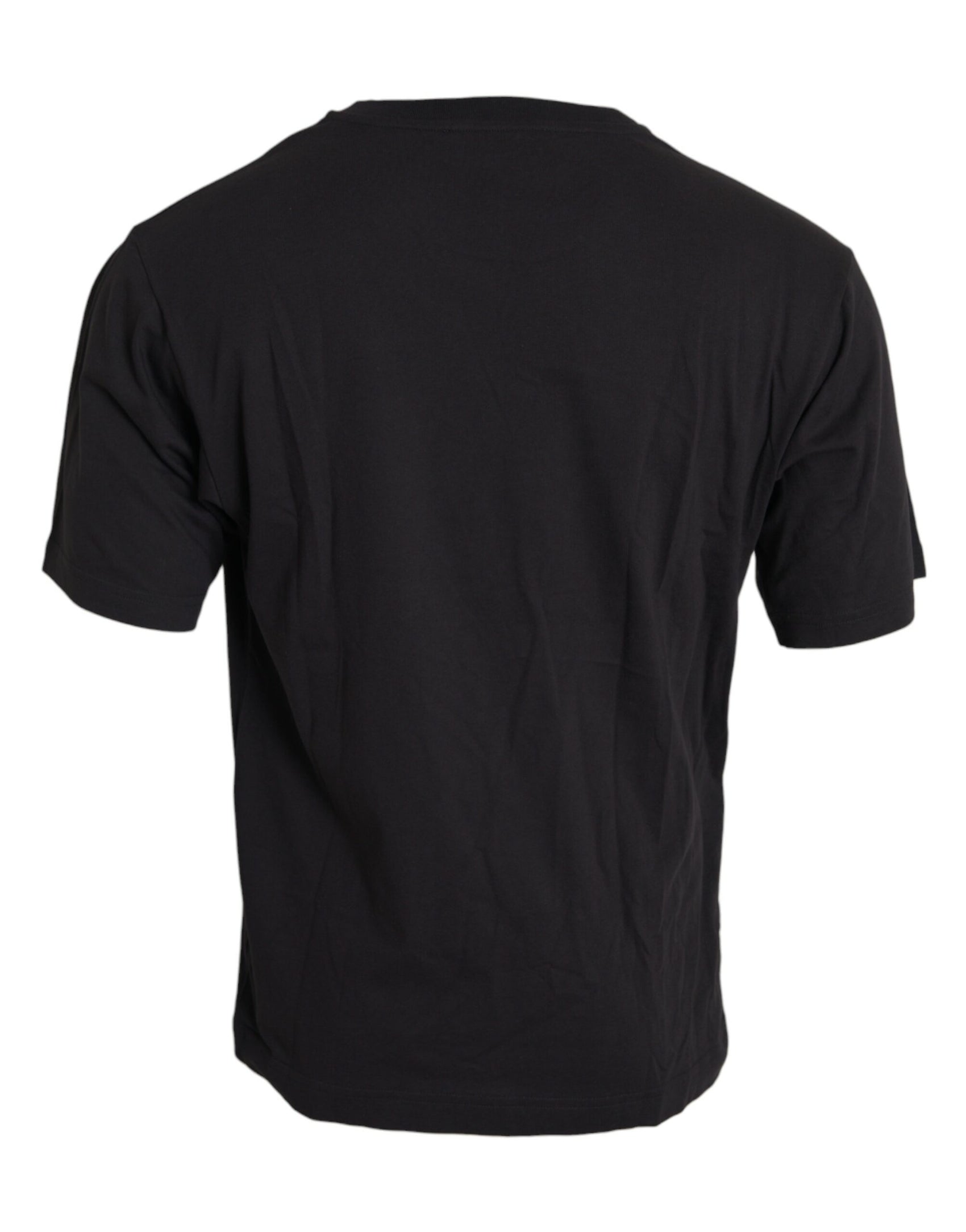 Schwarzes Baumwoll-T-Shirt mit Rundhalsausschnitt und bedruckter Tasche