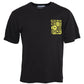 Schwarzes Baumwoll-T-Shirt mit Rundhalsausschnitt und bedruckter Tasche