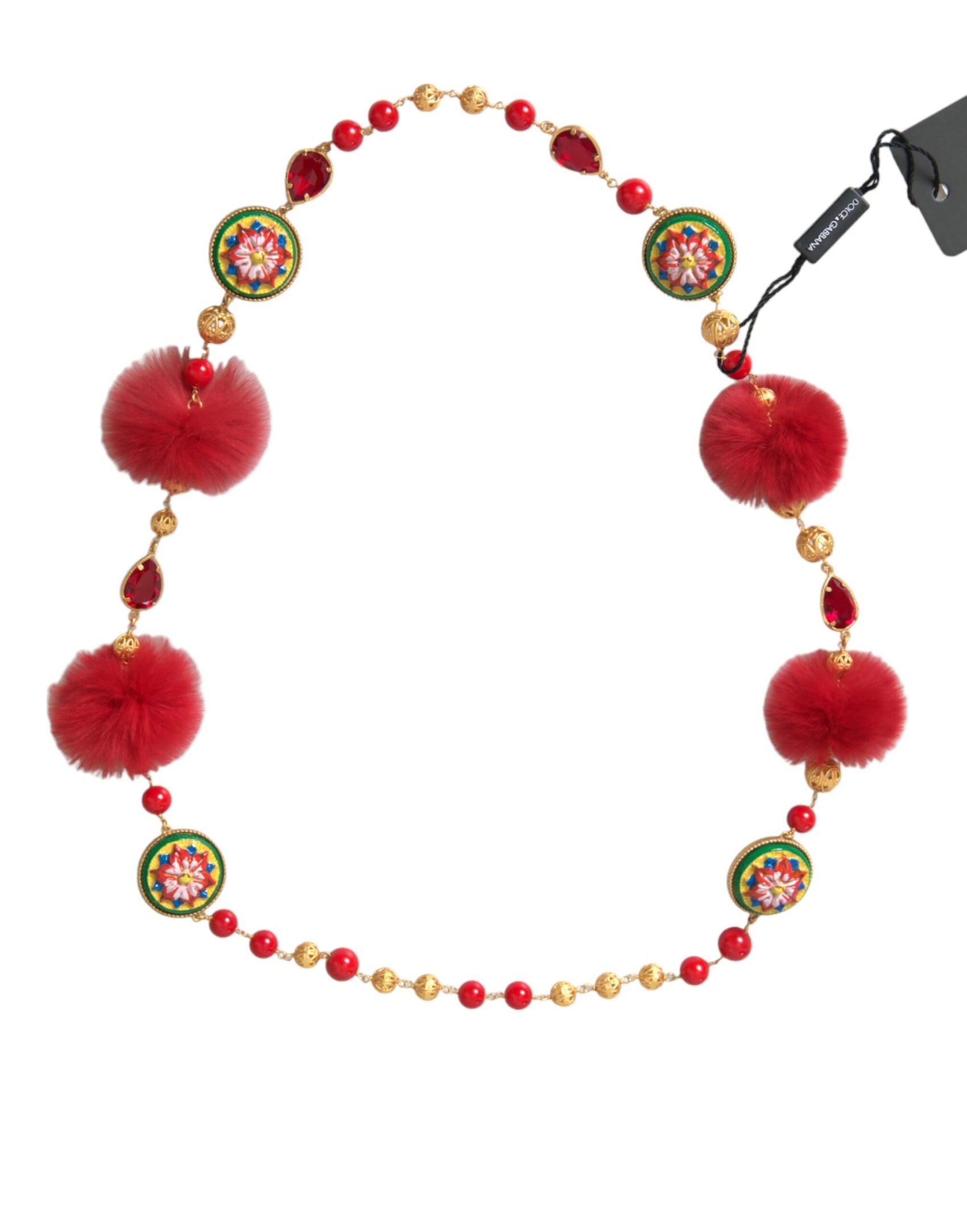 Collana con catena Carretto in cristallo rosso e ottone dorato