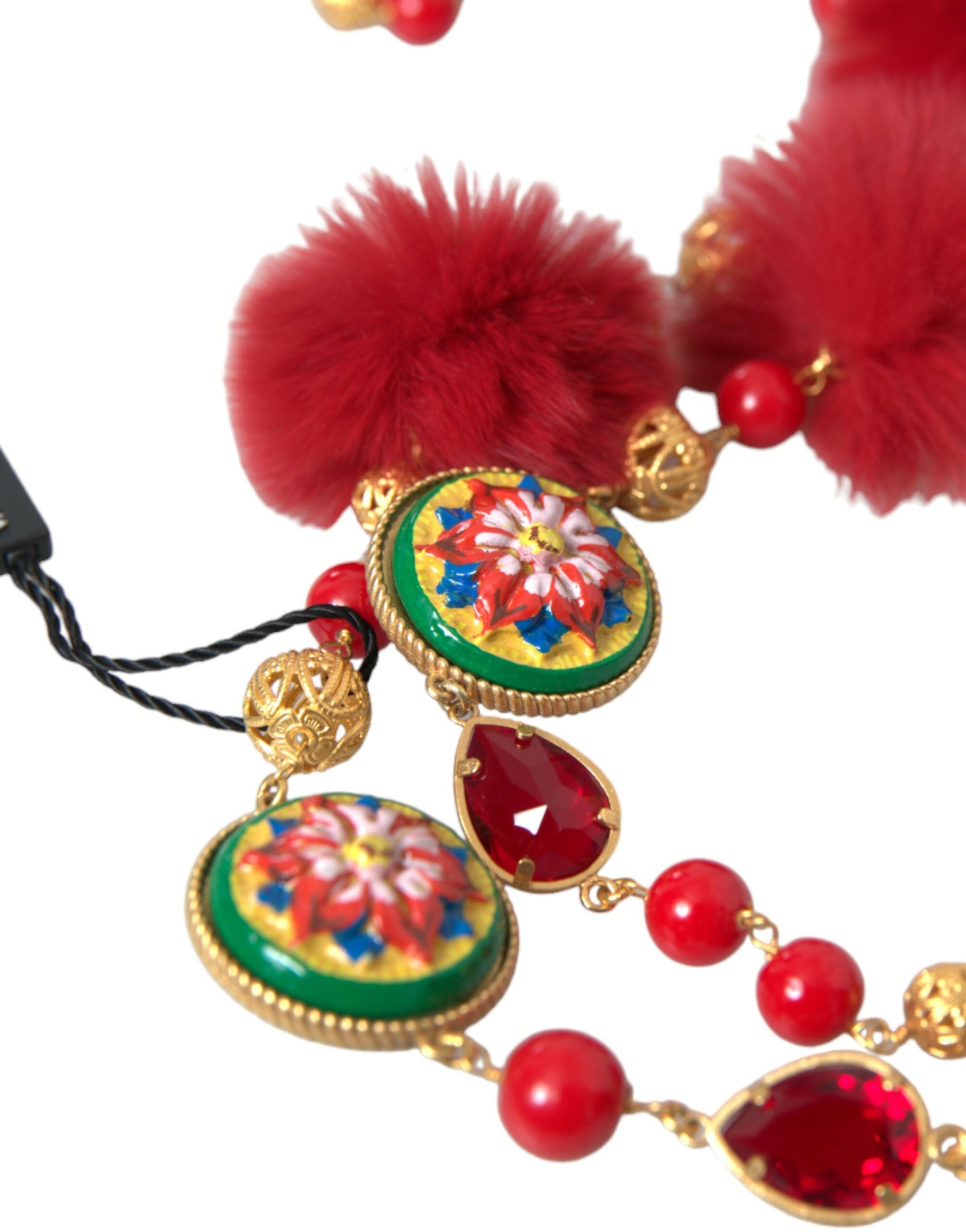 Collana con catena Carretto in cristallo rosso e ottone dorato