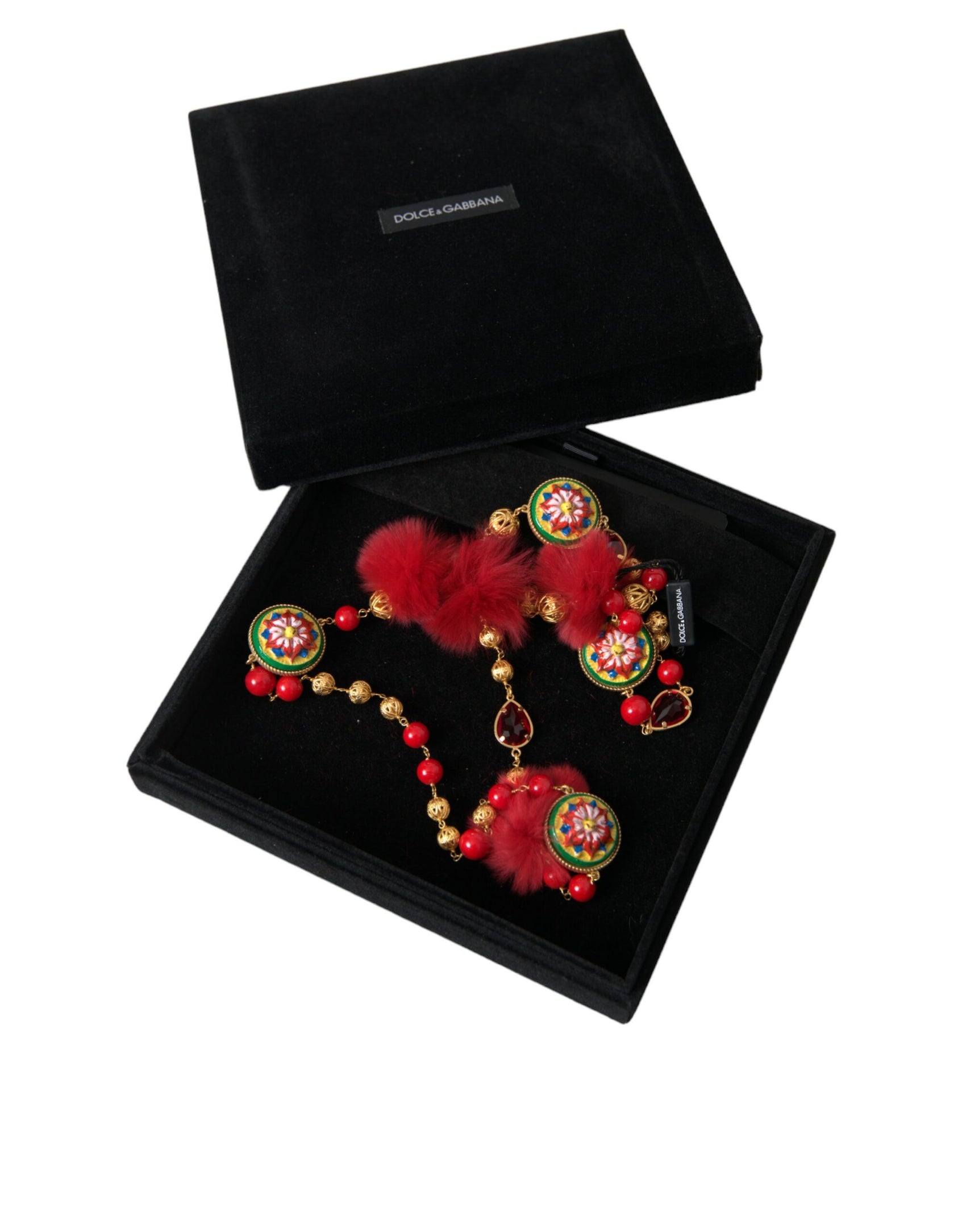 Collana con catena Carretto in cristallo rosso e ottone dorato