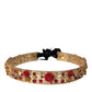 Gold Brass Red Roses Crystal Jewel Waist Belt